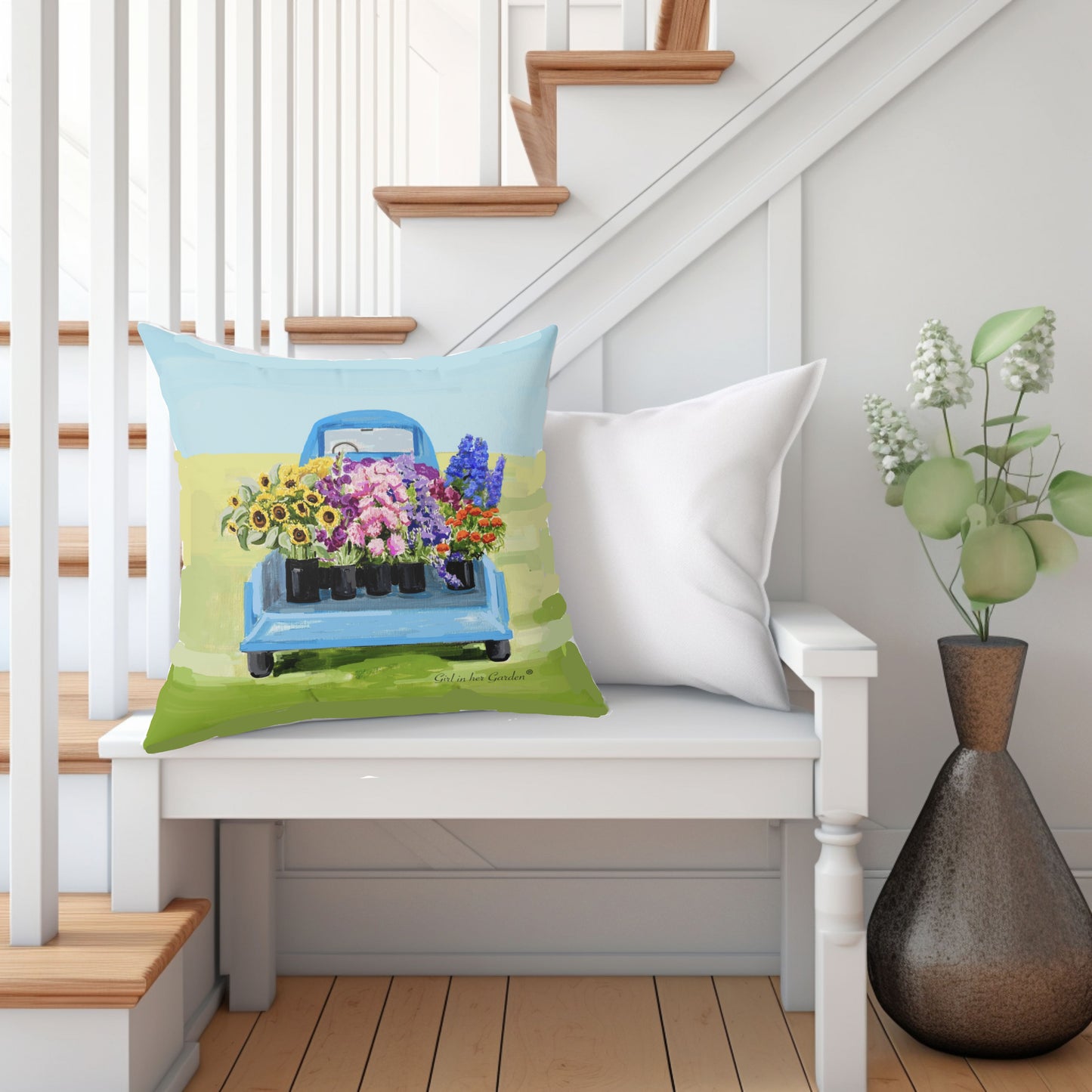 Flower Truck Throw Pillow, Pillow Cover