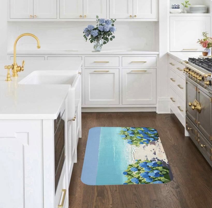 Kitchen & Bath Cushion Mat, Hydrangeas by the Sea