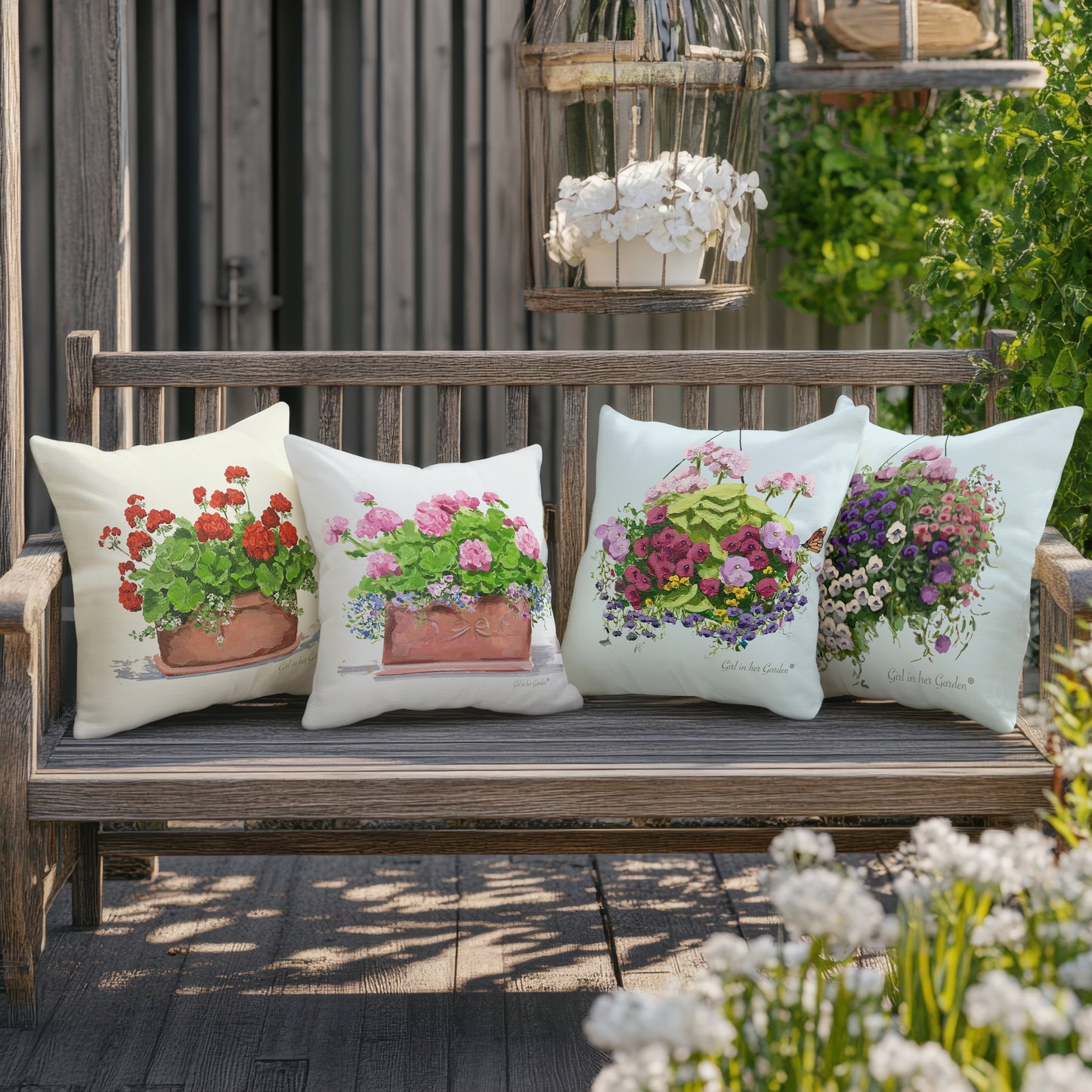 Pink Geranium Outdoor Pillow & Pillow Cover