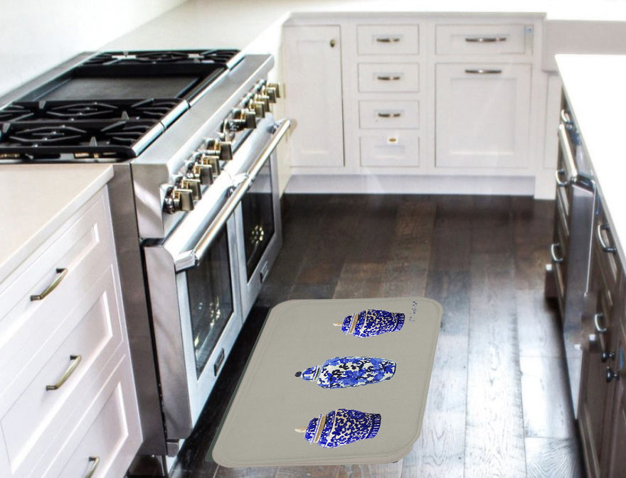 Kitchen Bath Cushion Mat, Beige Chinoiserie Vase