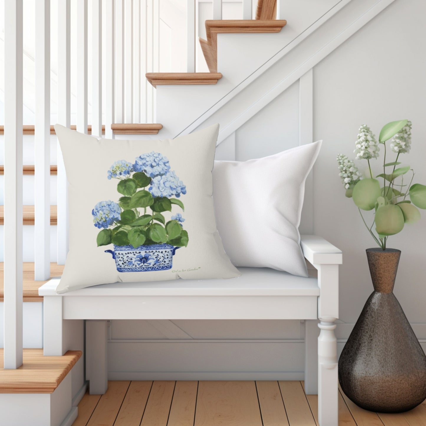 Blue Hydrangea Pillow, Pillow Cover