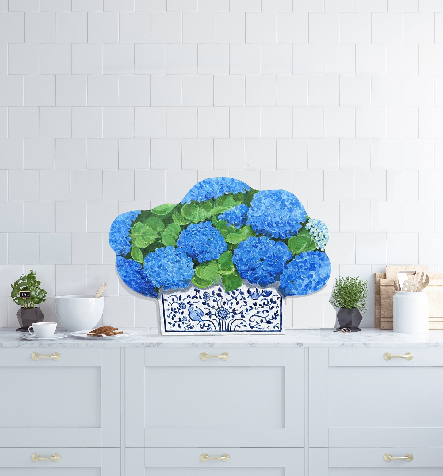 Blue Hydrangea Wood Decor
