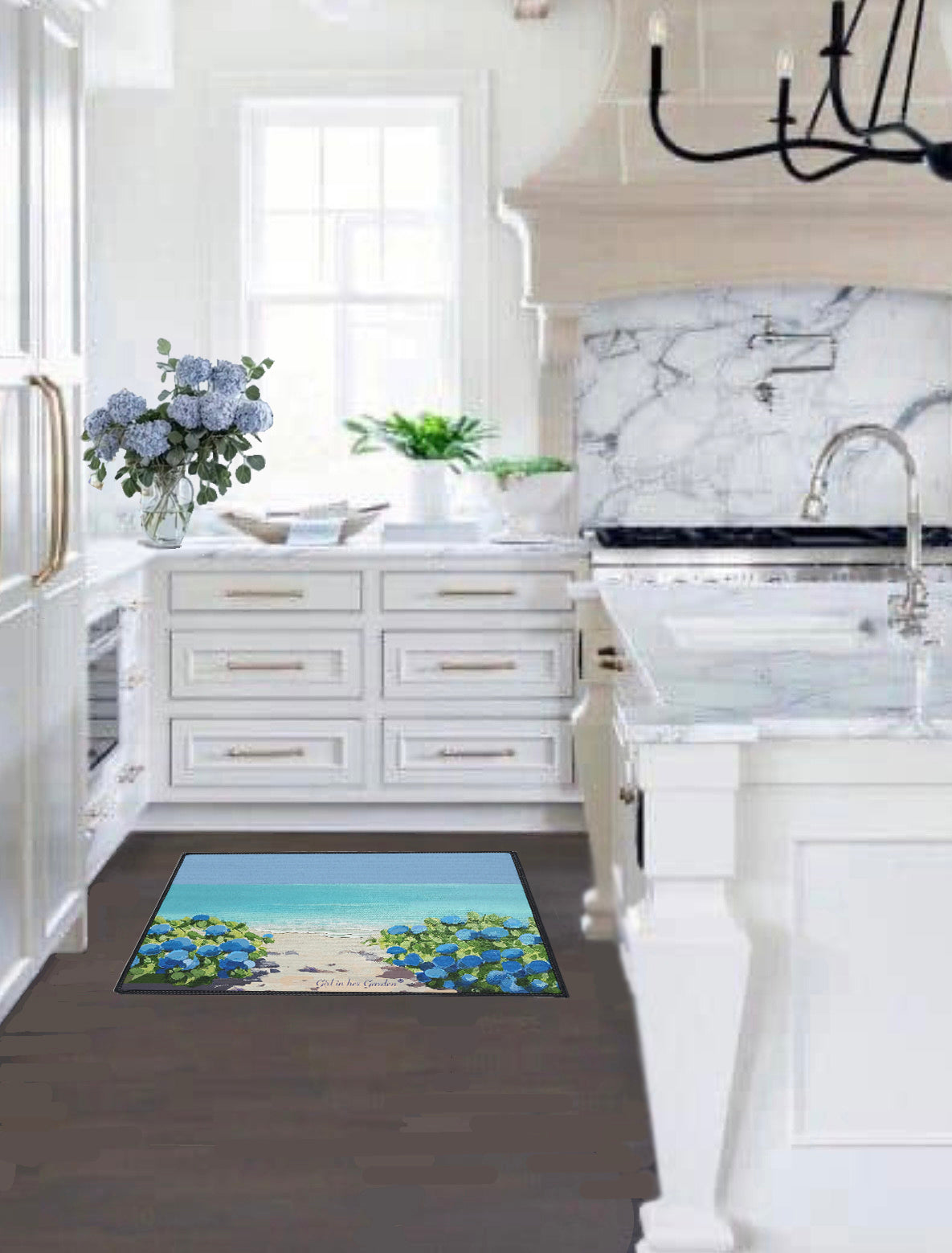 Hydrangeas by the Sea Rubber Floor Mat