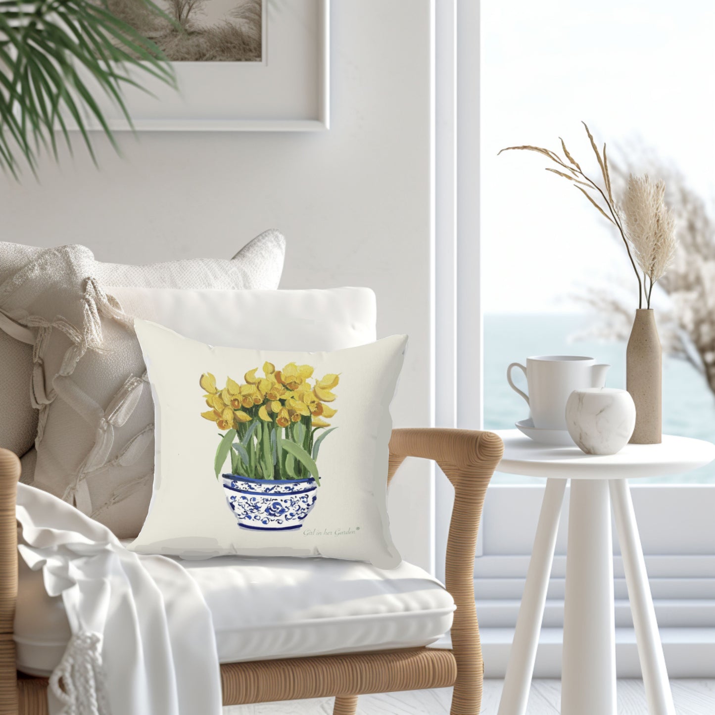 Daffodil Floral Pillow, Pillow Cover