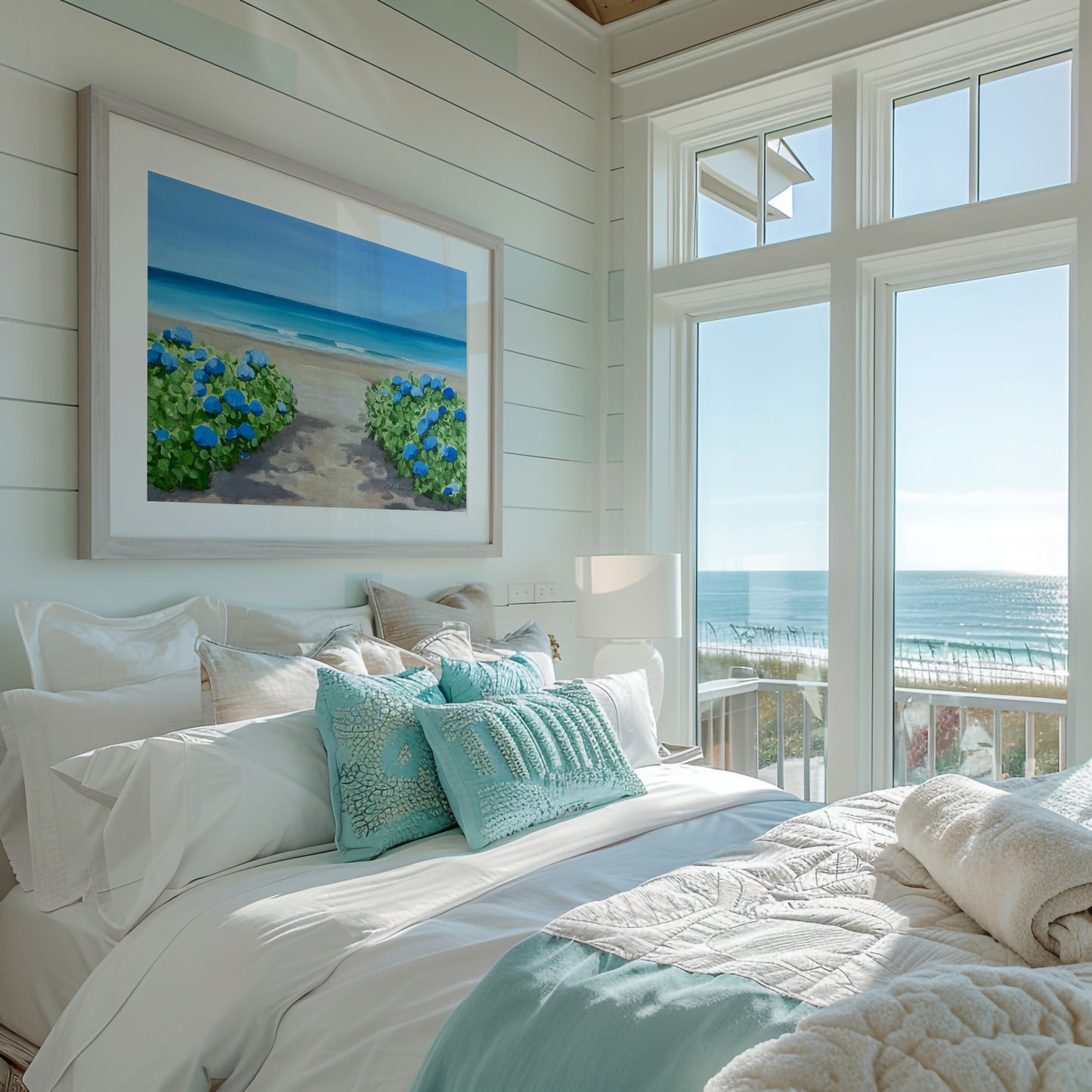 Hydrangeas on a the Beach, Unframed Poster or Canvas