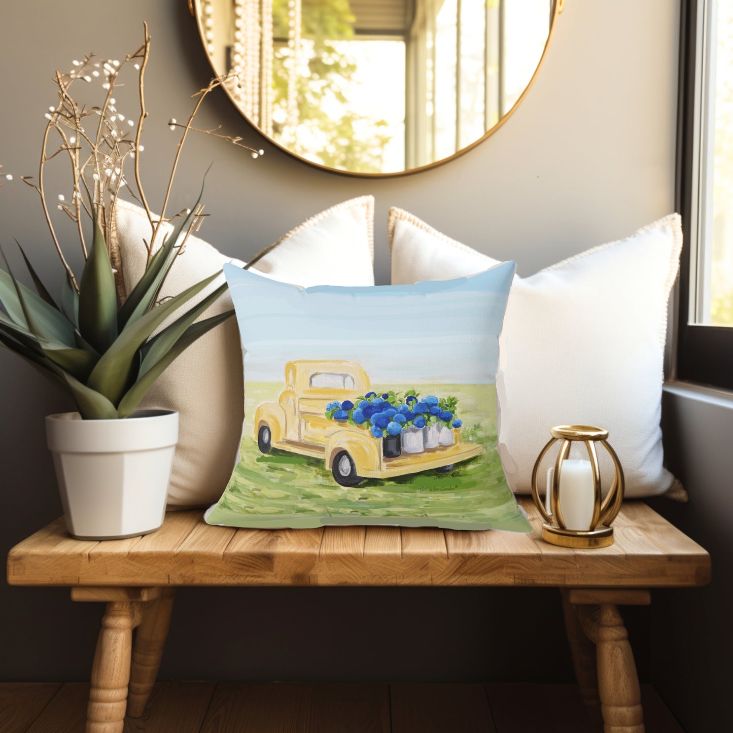 Flower Truck Hydrangea Pillow, Pillow Cover