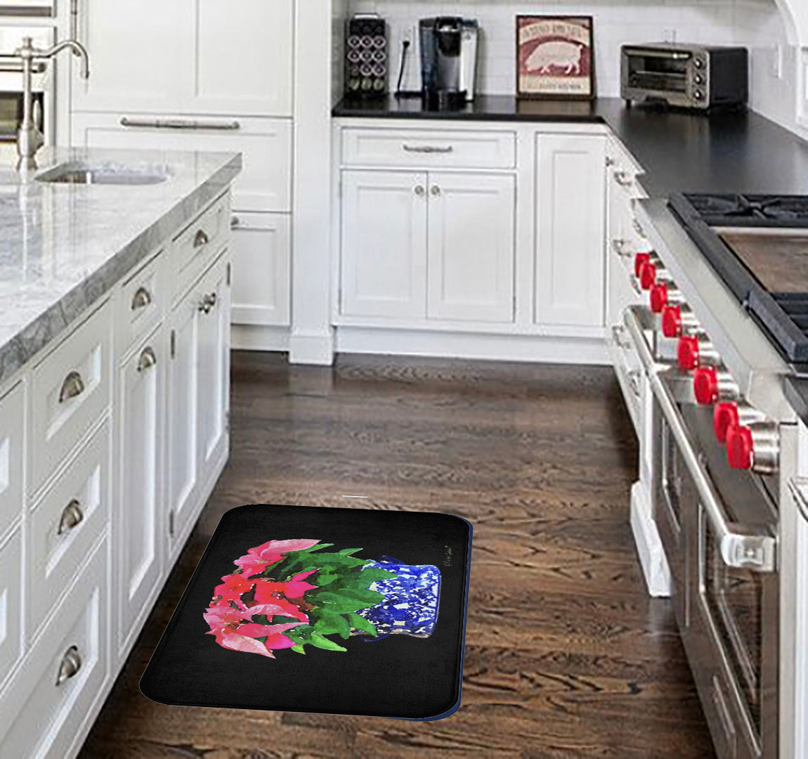Kitchen, Bath Cushion Mat, Watercolor Poinsettias