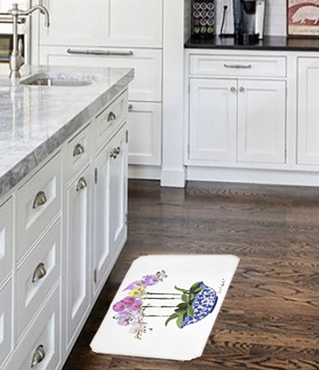 Kitchen Bath Cushion Mat, White Orchid Planter