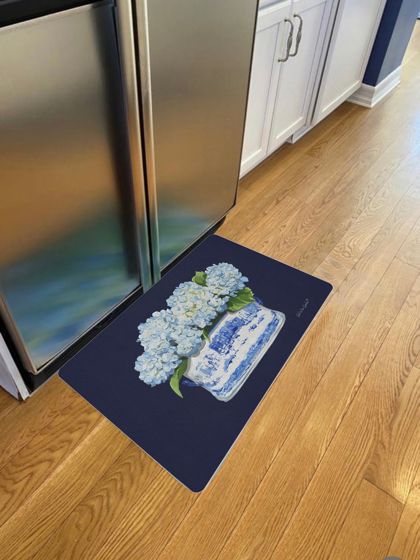 Kitchen, Bath Cushion Mat, Light Blue Hydrangea Planter