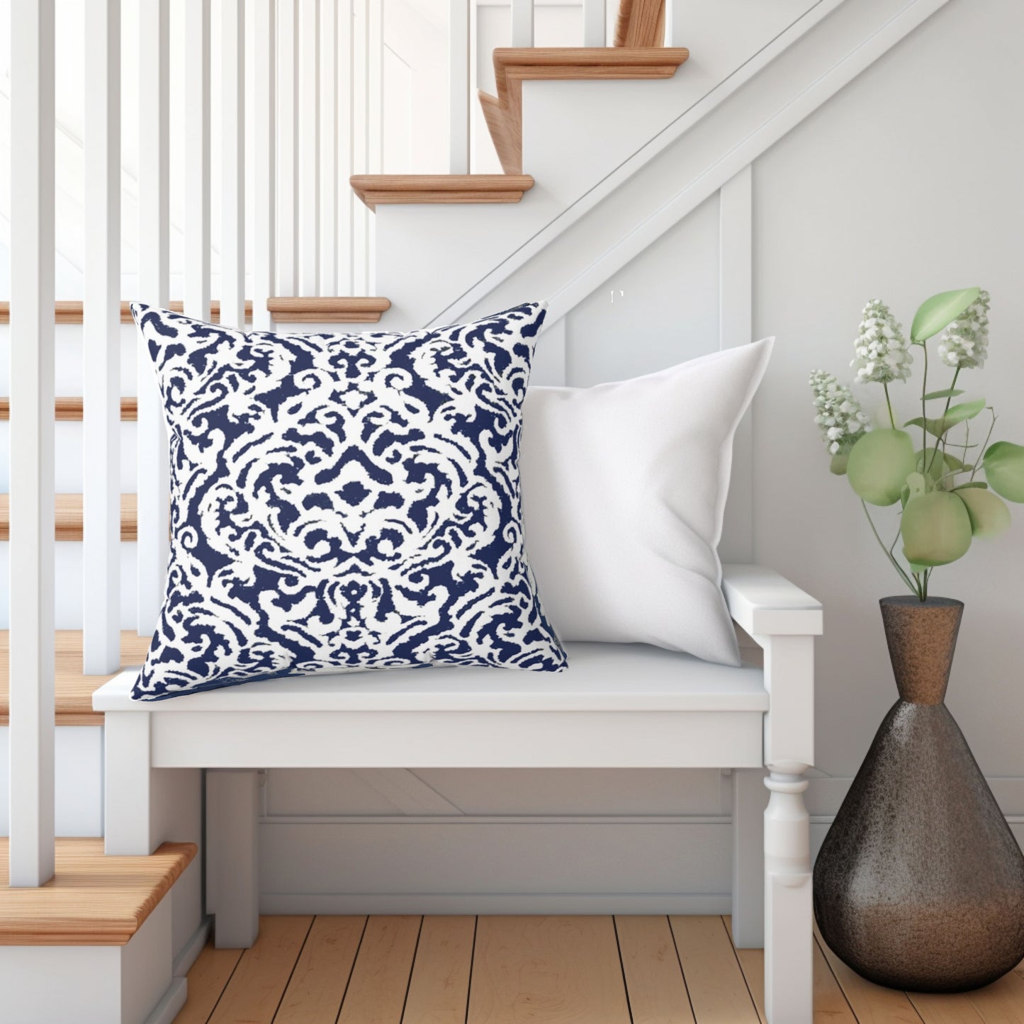 Navy & White Scroll Pillow, Pillow Cover