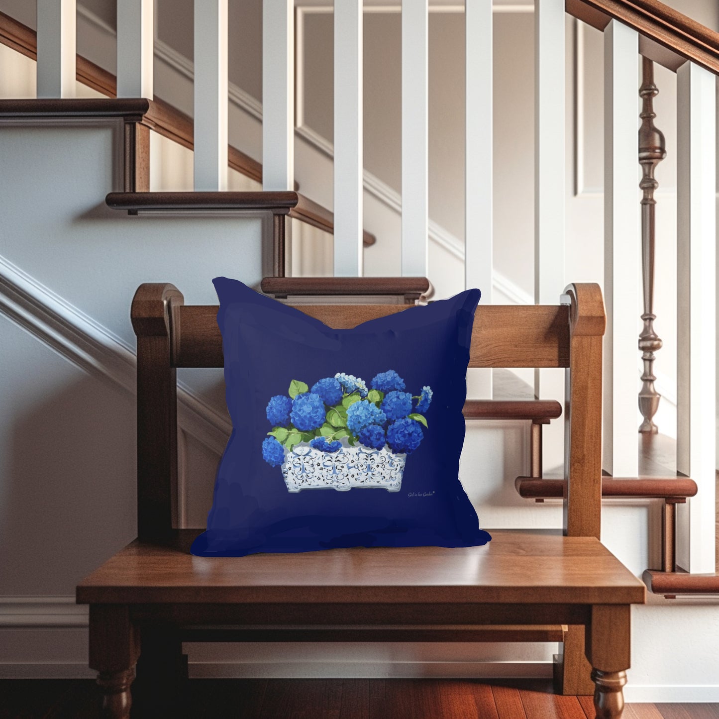Blue Hydrangea Planter Pillow, Pillow Cover