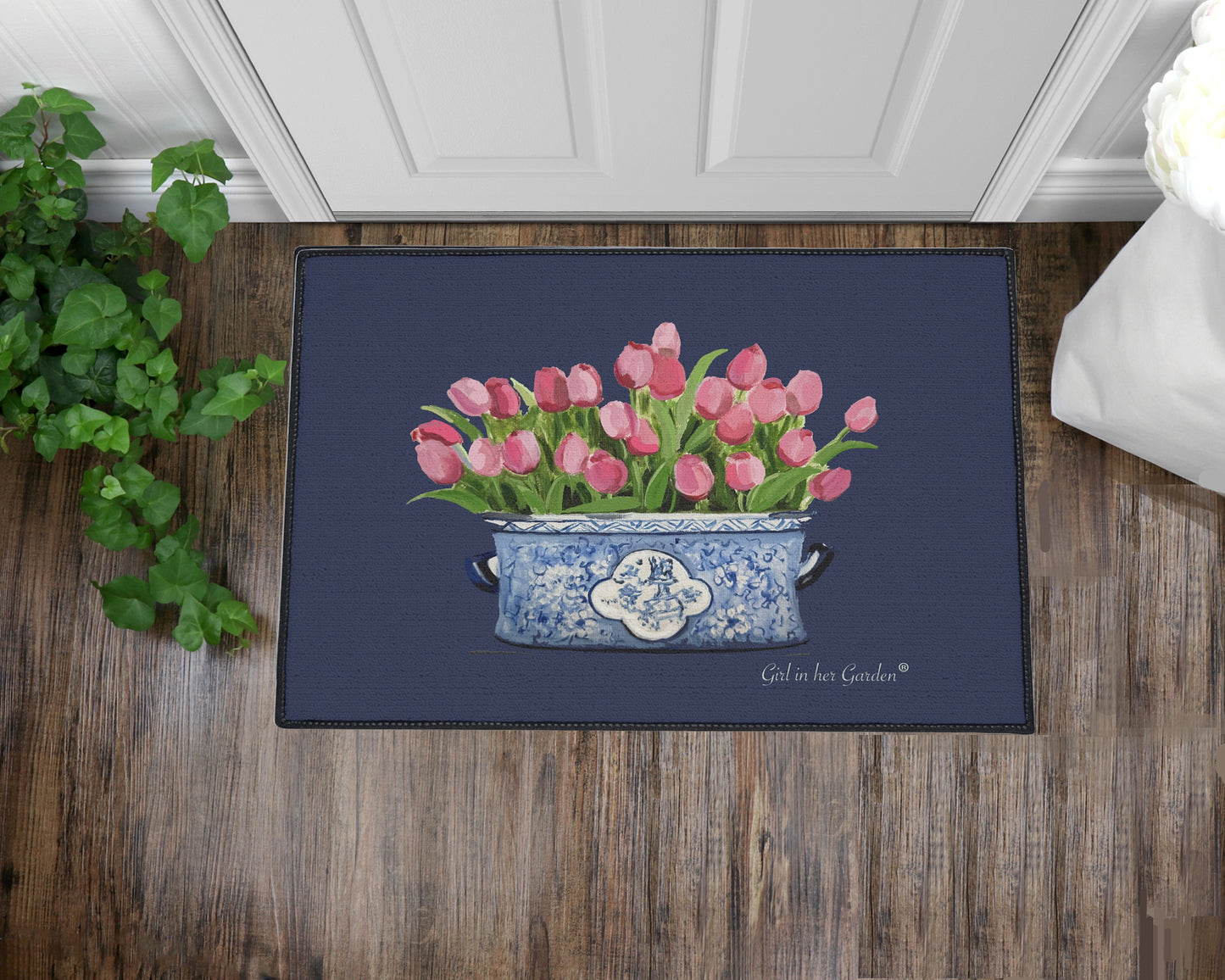 Navy Tulip Rubber Floor Mat