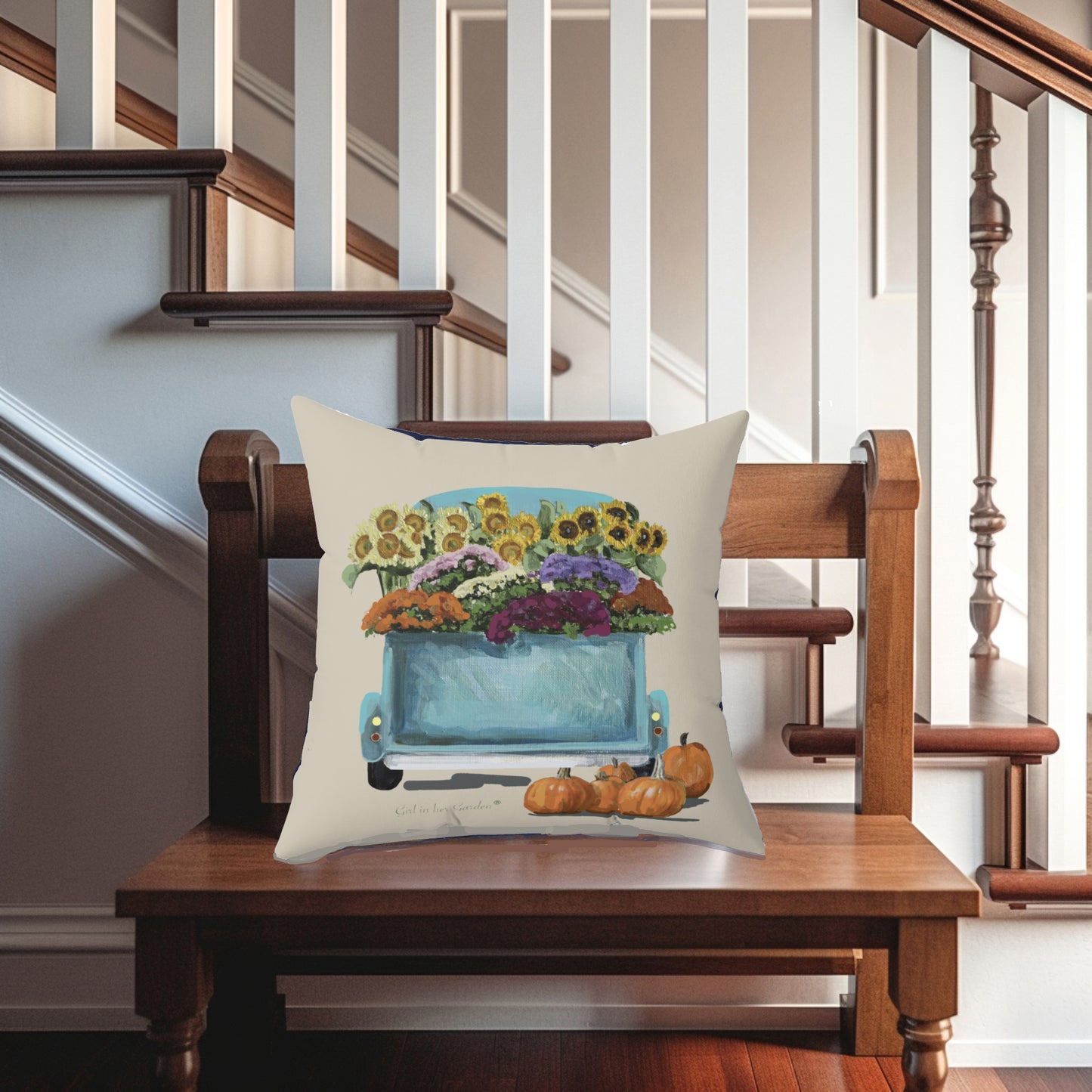 Beige Fall Harvest Truck Pillow, Pillow Cover