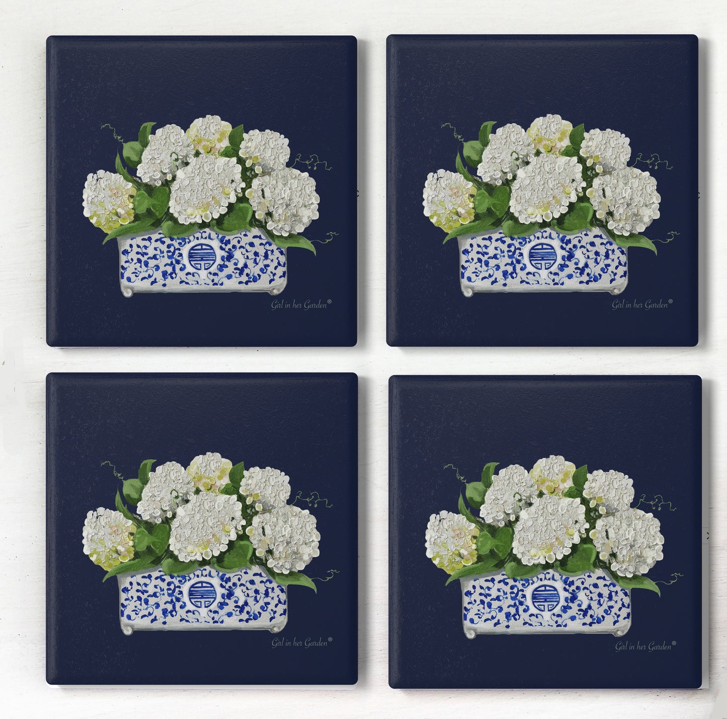 Navy Hydrangea Ceramic Coaster