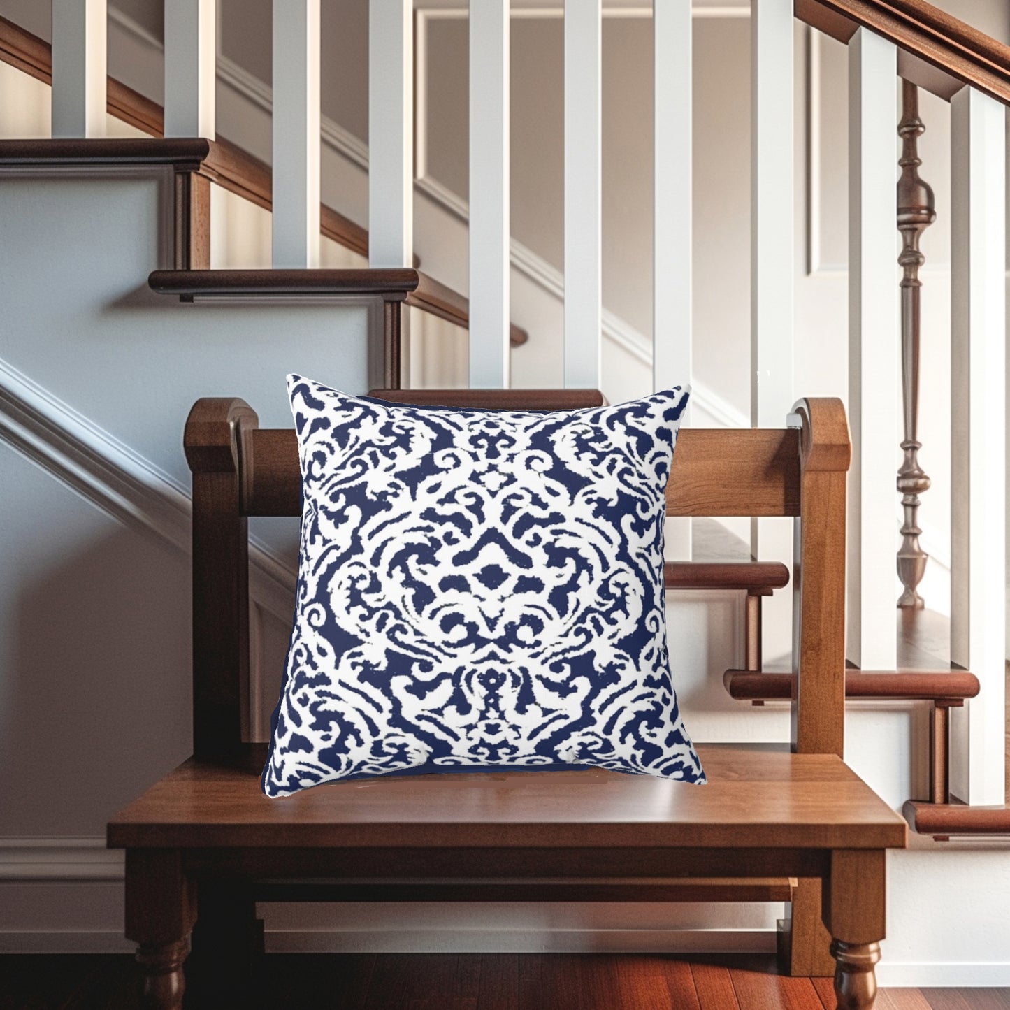 Navy & White Scroll Pillow, Pillow Cover