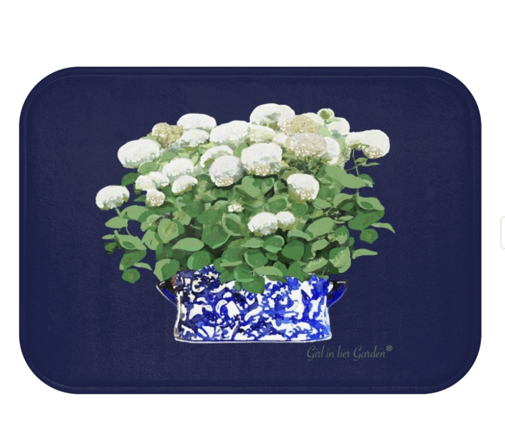Kitchen, Bath Cushion Mat, Navy Annabelle Blue & White Planter