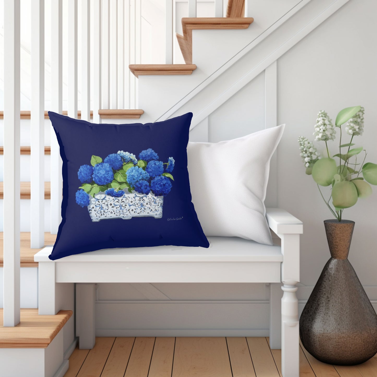 Blue Hydrangea Planter Pillow, Pillow Cover