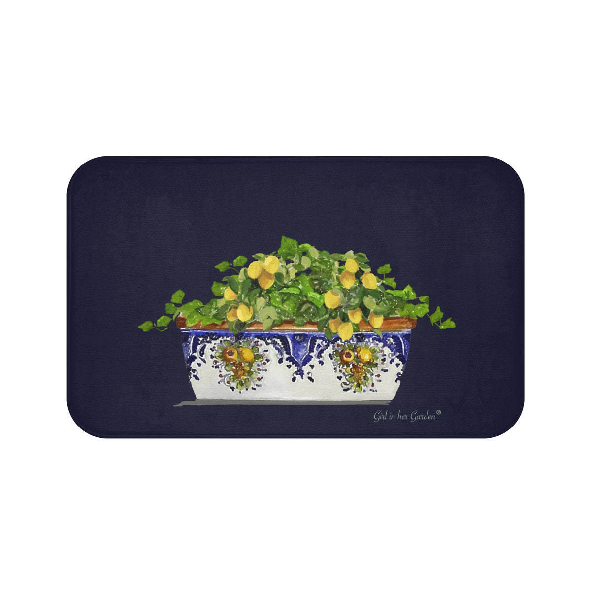 Navy Lemon Planter Kitchen & Bath Cushion Mat