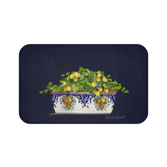 Navy Lemon Planter Kitchen & Bath Cushion Mat