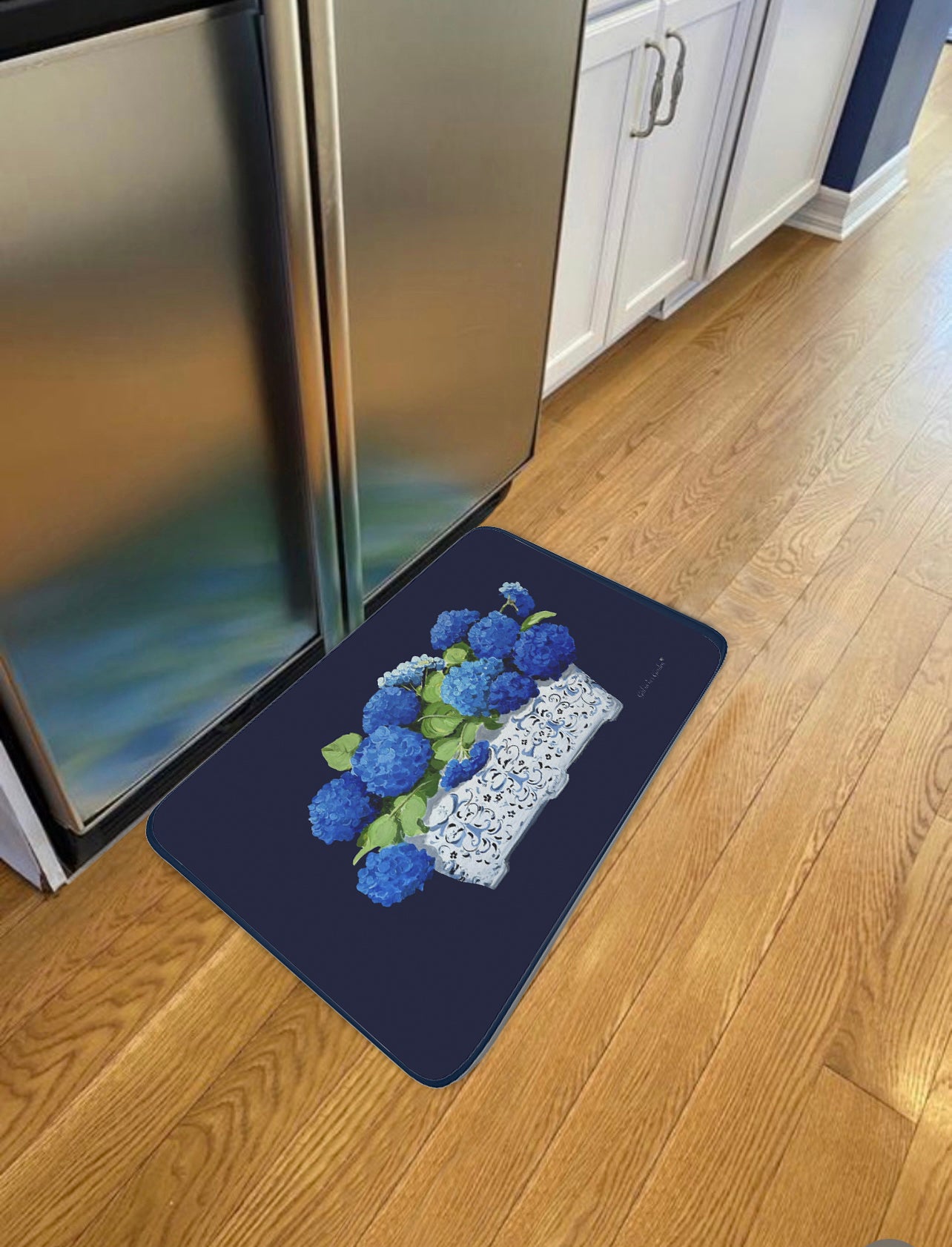 Kitchen, Bath Cushion Mat, Blue Hydrangea Planter