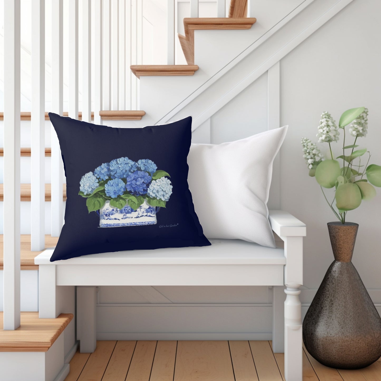 Blue Hydrangea Chinoiserie Pillow