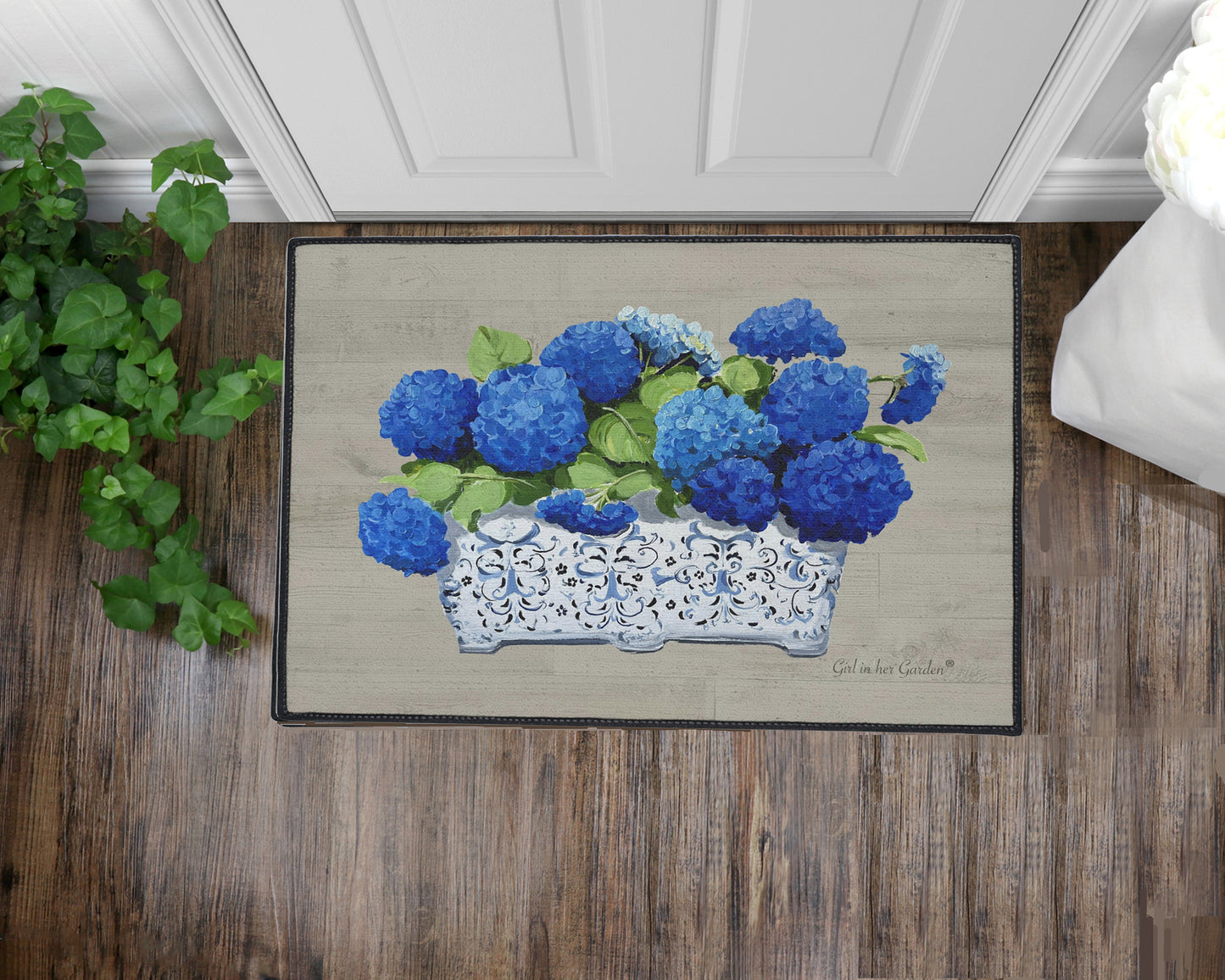 Beige Hydrangea Planter Rubber Floor Mat
