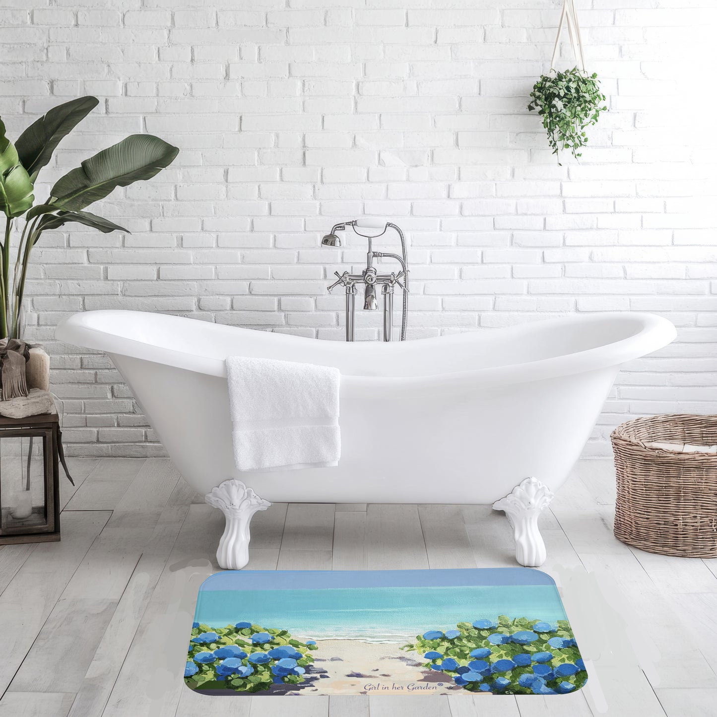 Kitchen & Bath Cushion Mat, Hydrangeas by the Sea