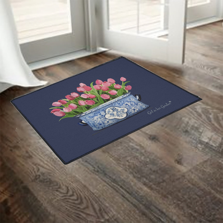 Navy Tulip Rubber Floor Mat
