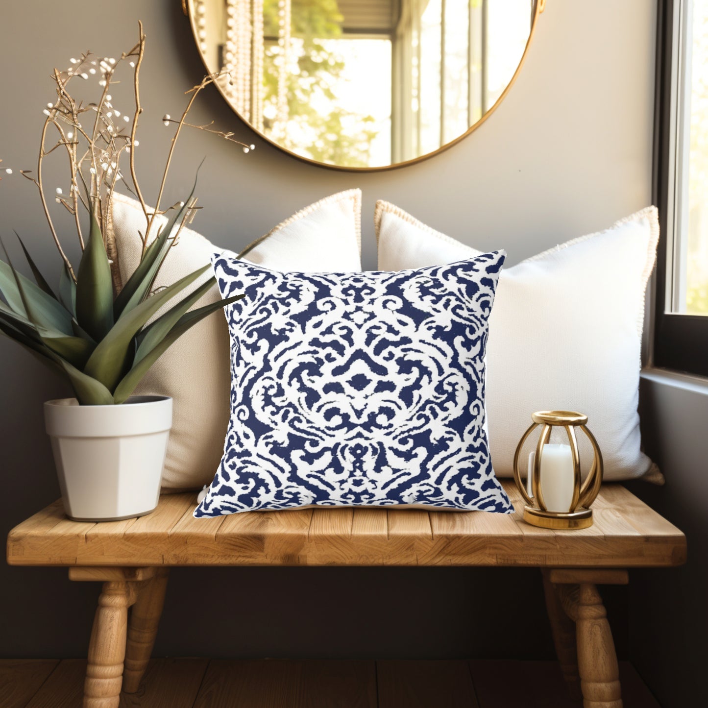Navy & White Scroll Pillow, Pillow Cover