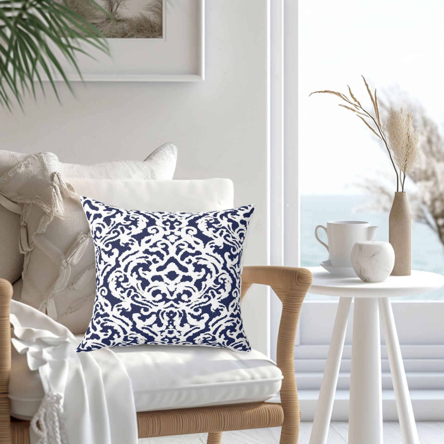 Navy & White Scroll Pillow, Pillow Cover