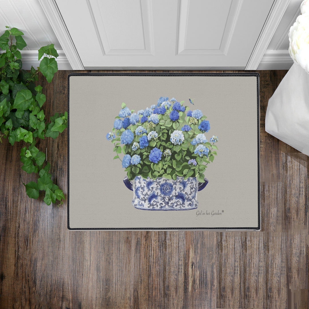 Blue Hydrangeas Chinoiserie Foot Planter 11 Rubber Floor Mat