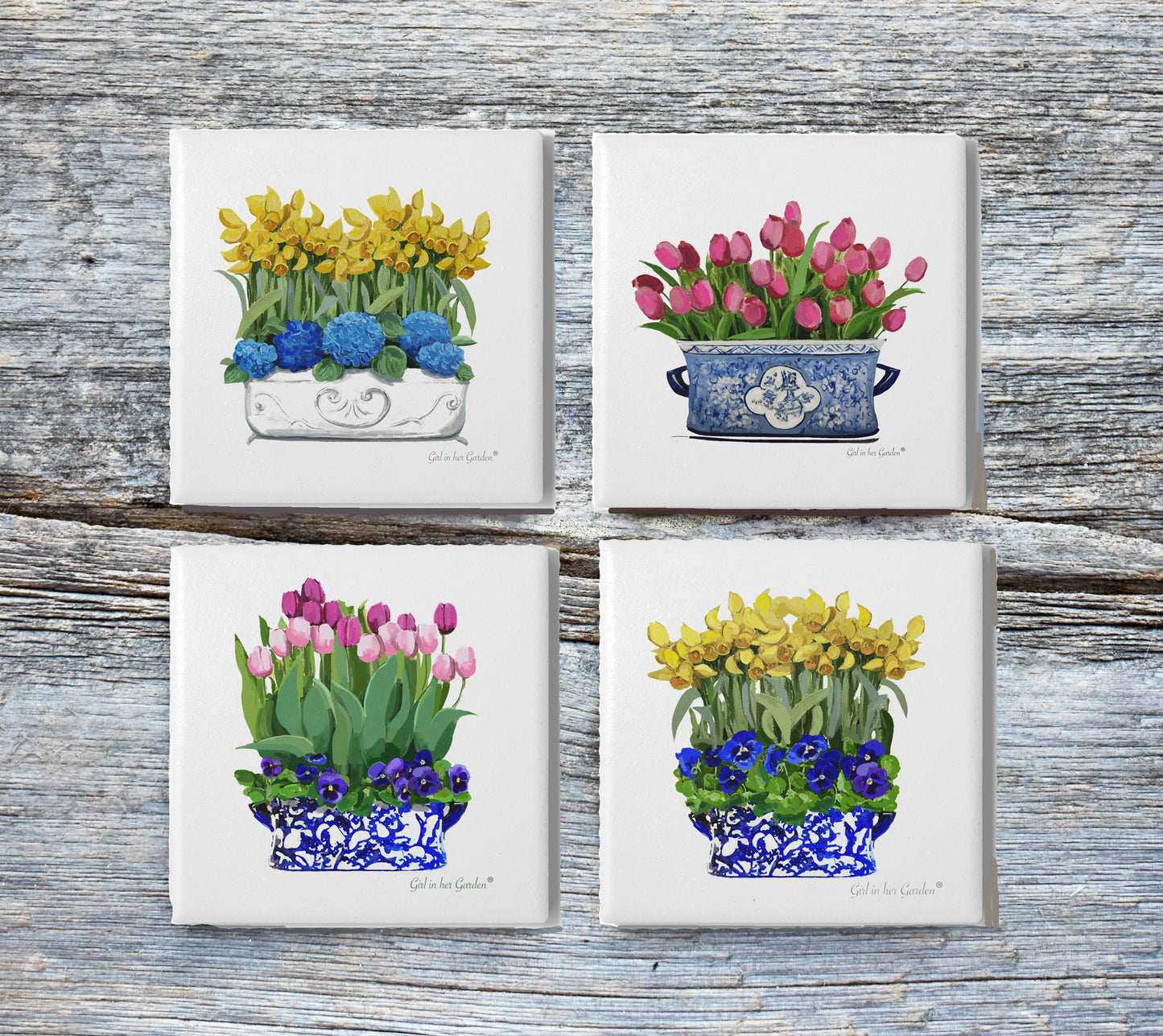 Floral Planter Ceramic Coaster