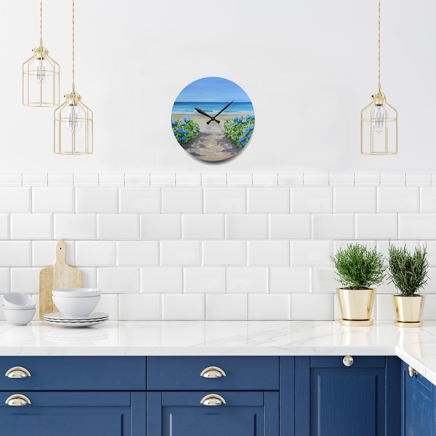 Hydrangeas by the Sea Wall Clock