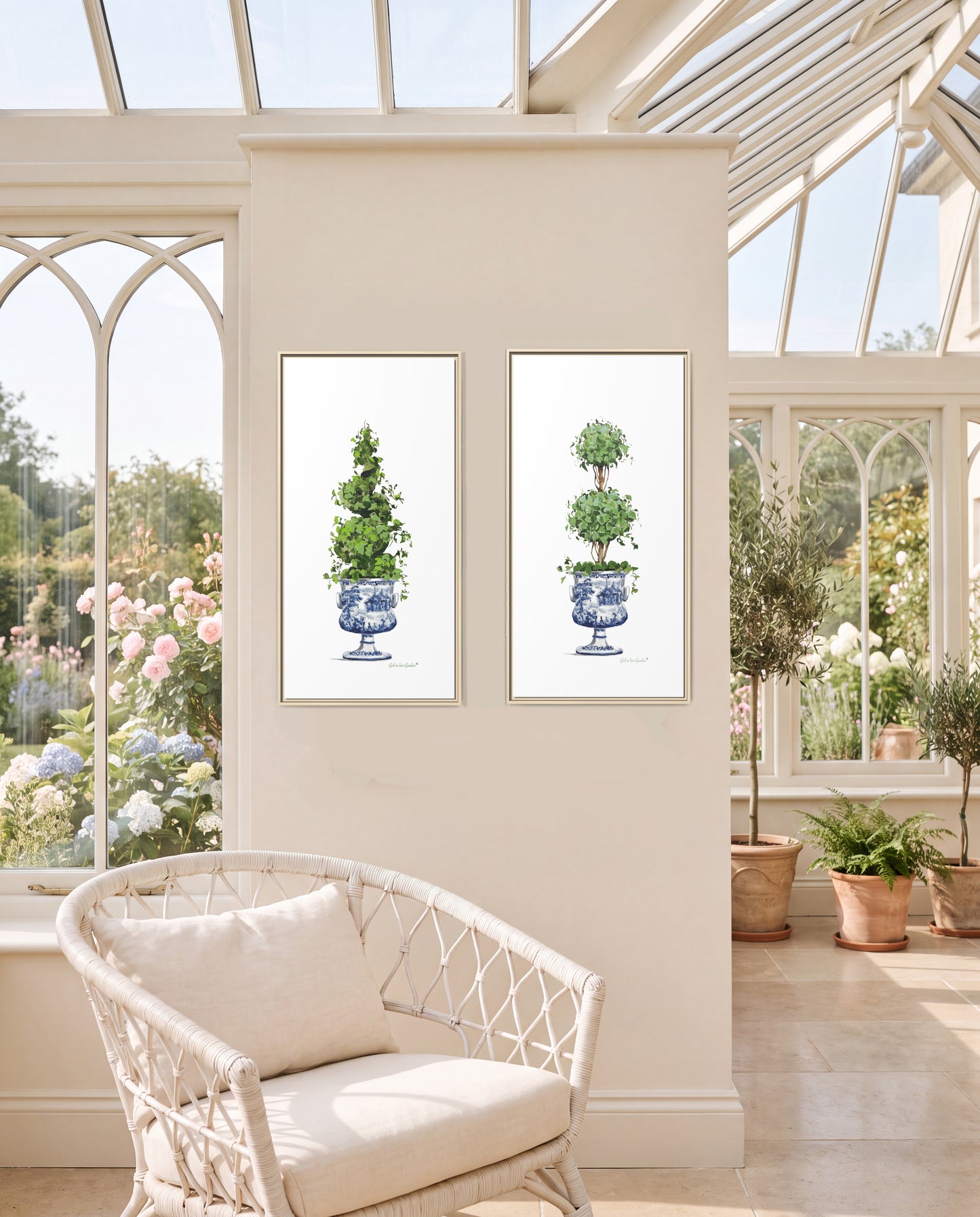 Double Topiary Tree, Framed Canvas