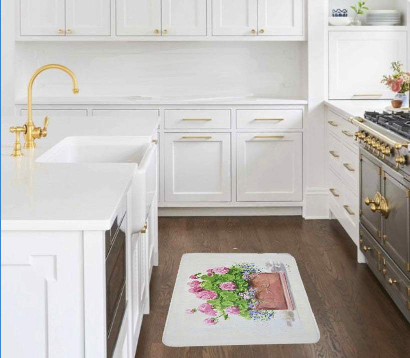 Kitchen, Bath Cushion Mat, Pink Geraniums