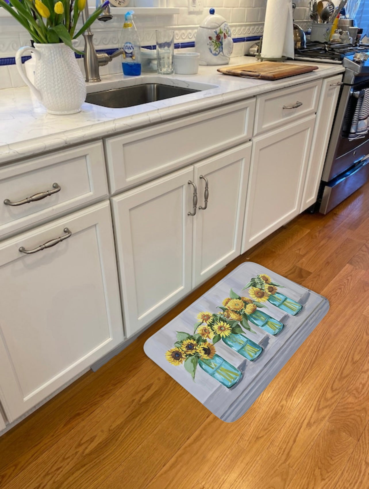 Kitchen, Bath Cushion Mat Sunflowers in Mason Jars