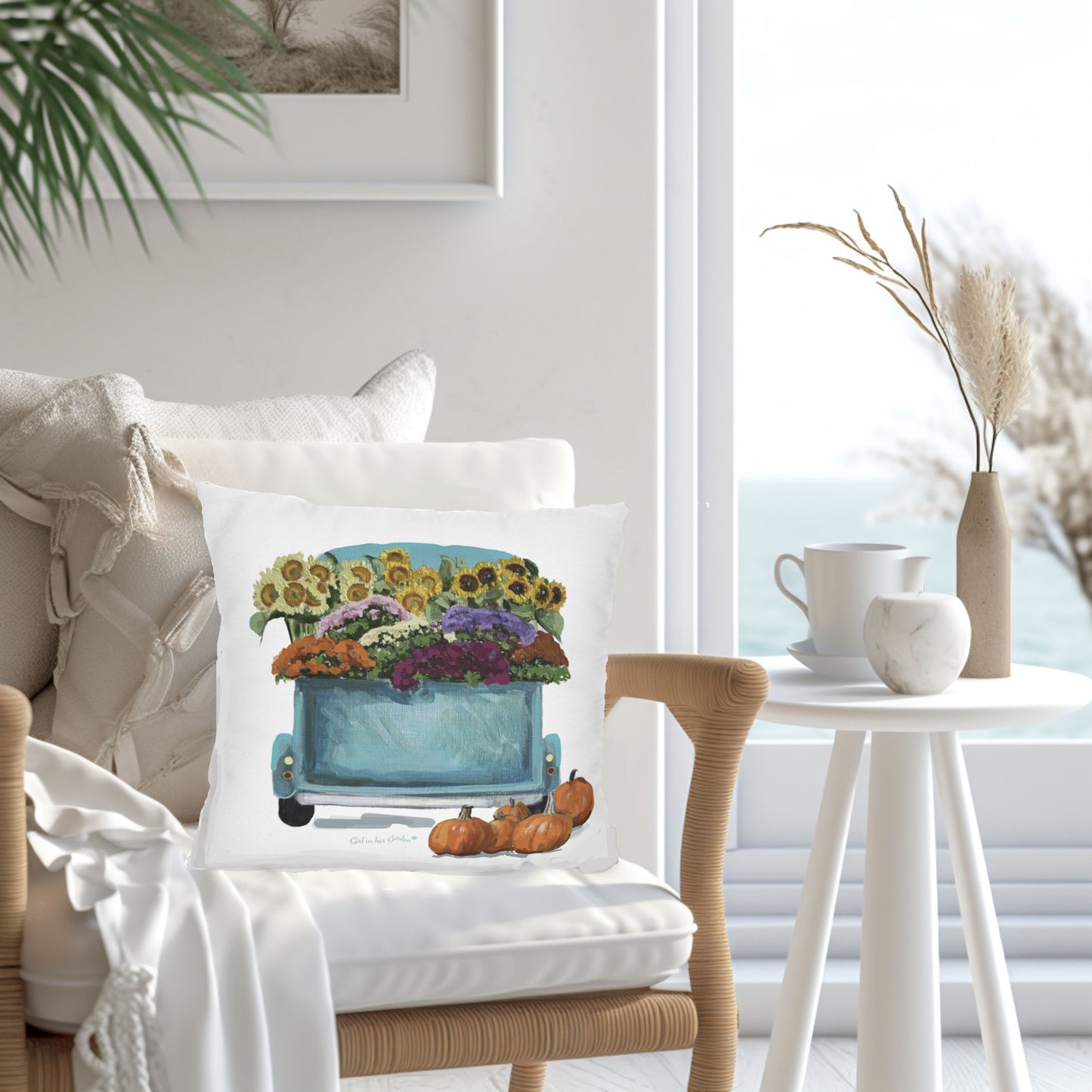 Fall Harvest Truck Pillow, Pillow Cover