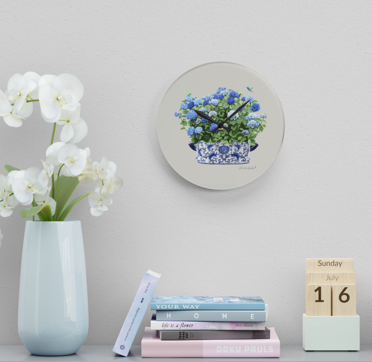 Blue Hydrangeas Chinoiserie Wall Clock