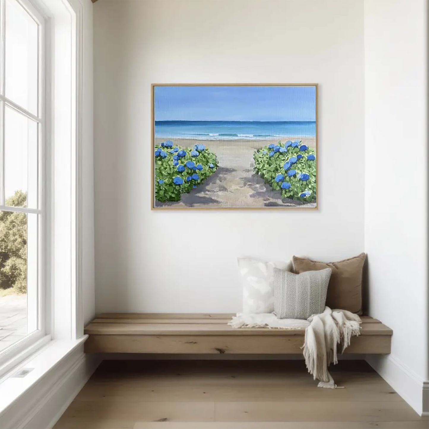 Hydrangeas on the Beach, Framed Canvas