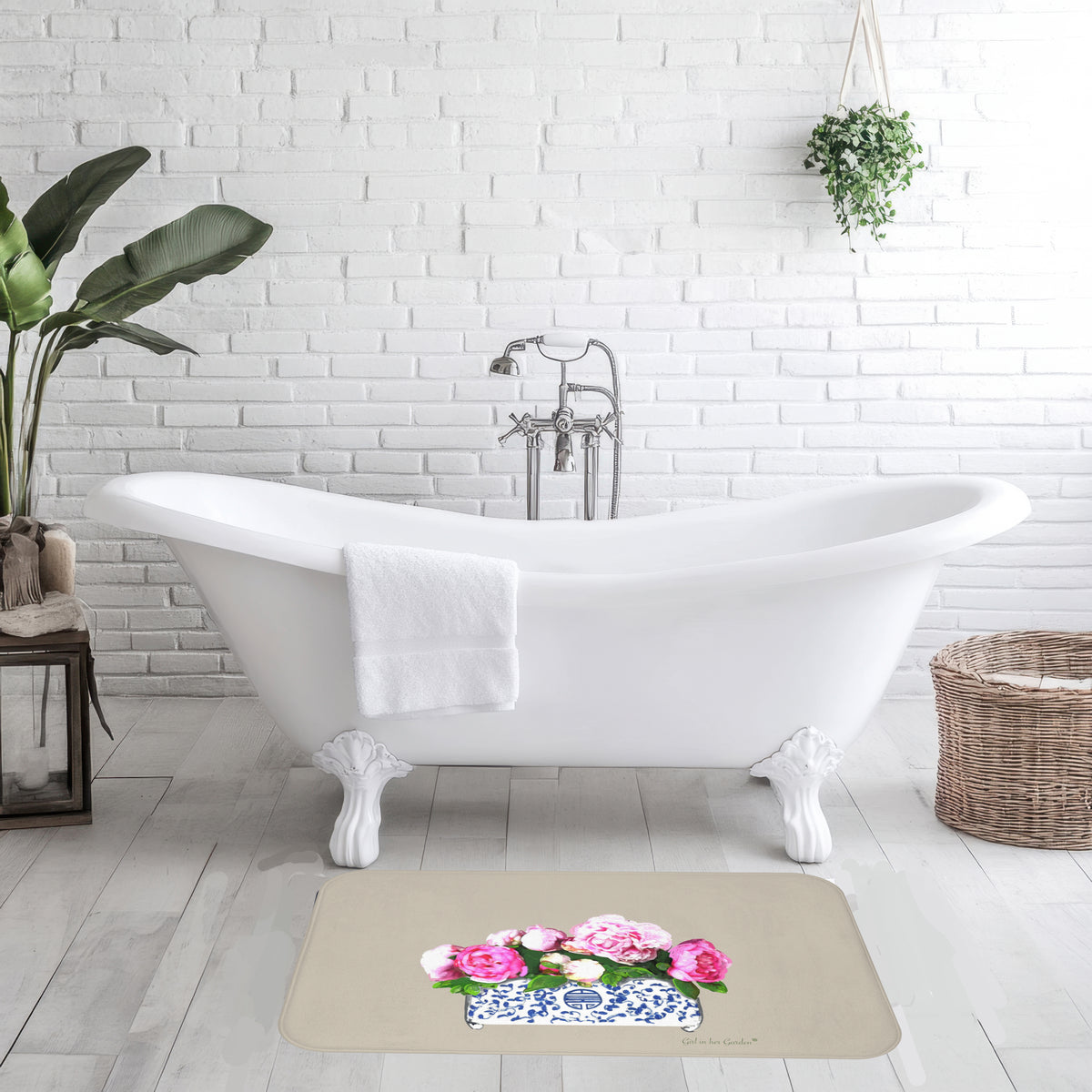 Beige Peonies Kitchen & Bath Cushion Mat