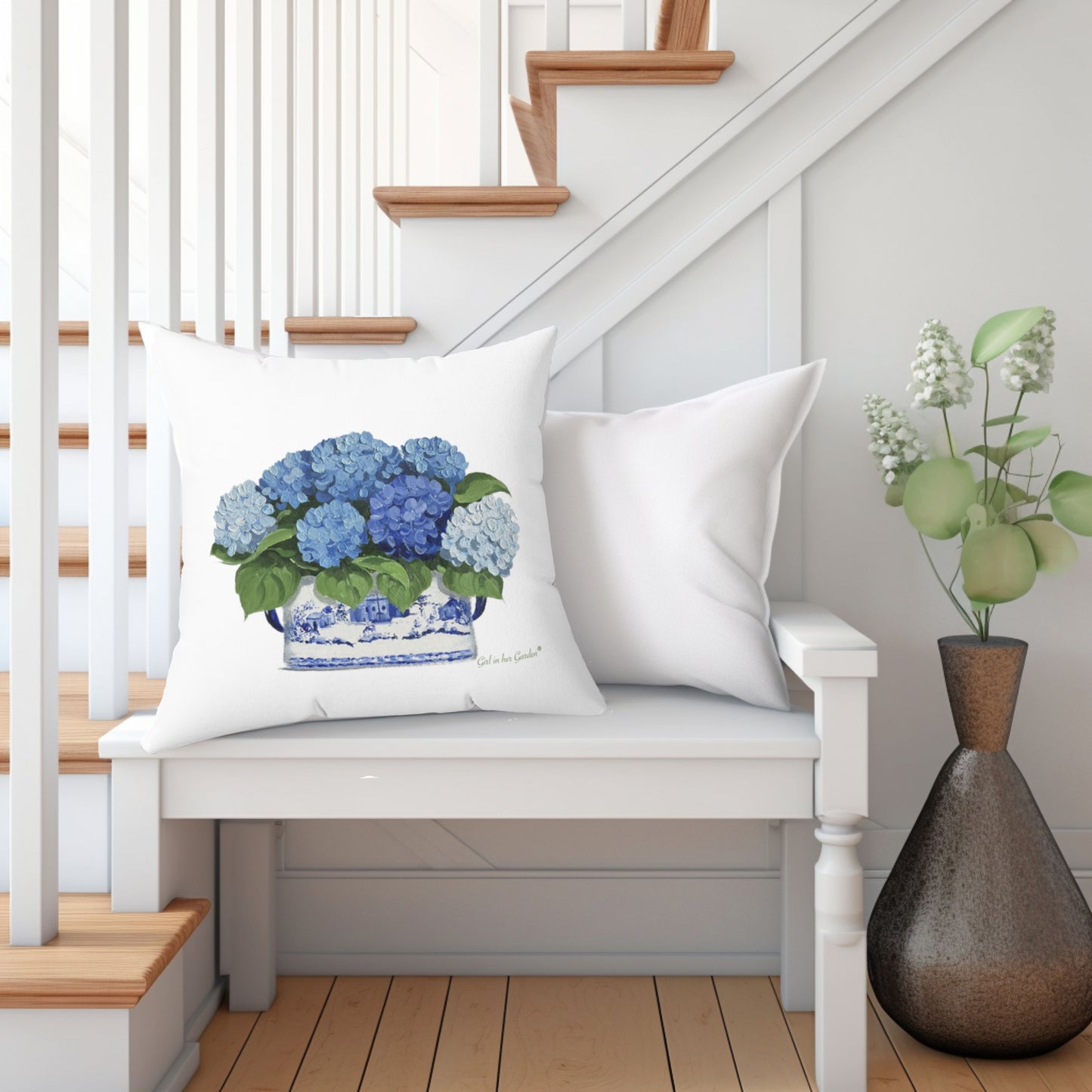Blue Hydrangea Chinoiserie Pillow