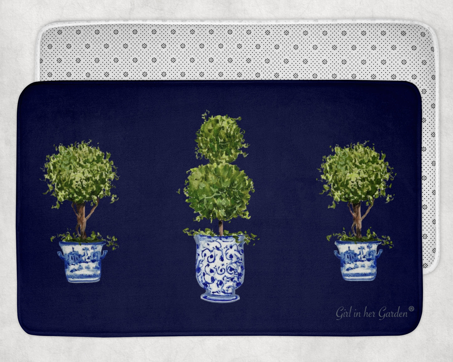 Kitchen, Bath Cushion Mat Navy Triple Topiary
