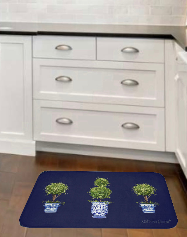 Kitchen, Bath Cushion Mat Navy Triple Topiary