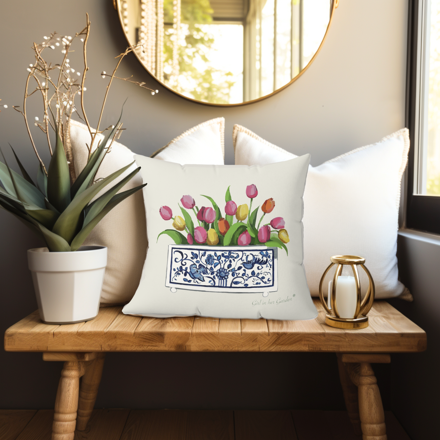 Tulip Floral Planter Pillow, Pillow Cover