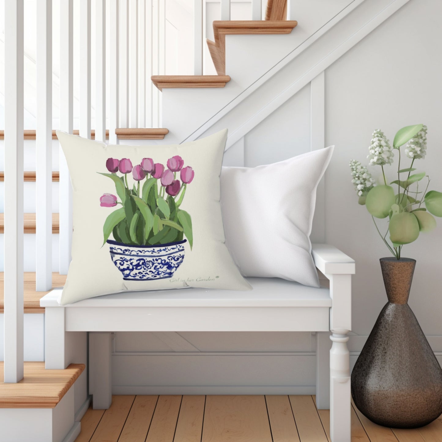 Tulip Floral Planter Pillow, Pillow Cover