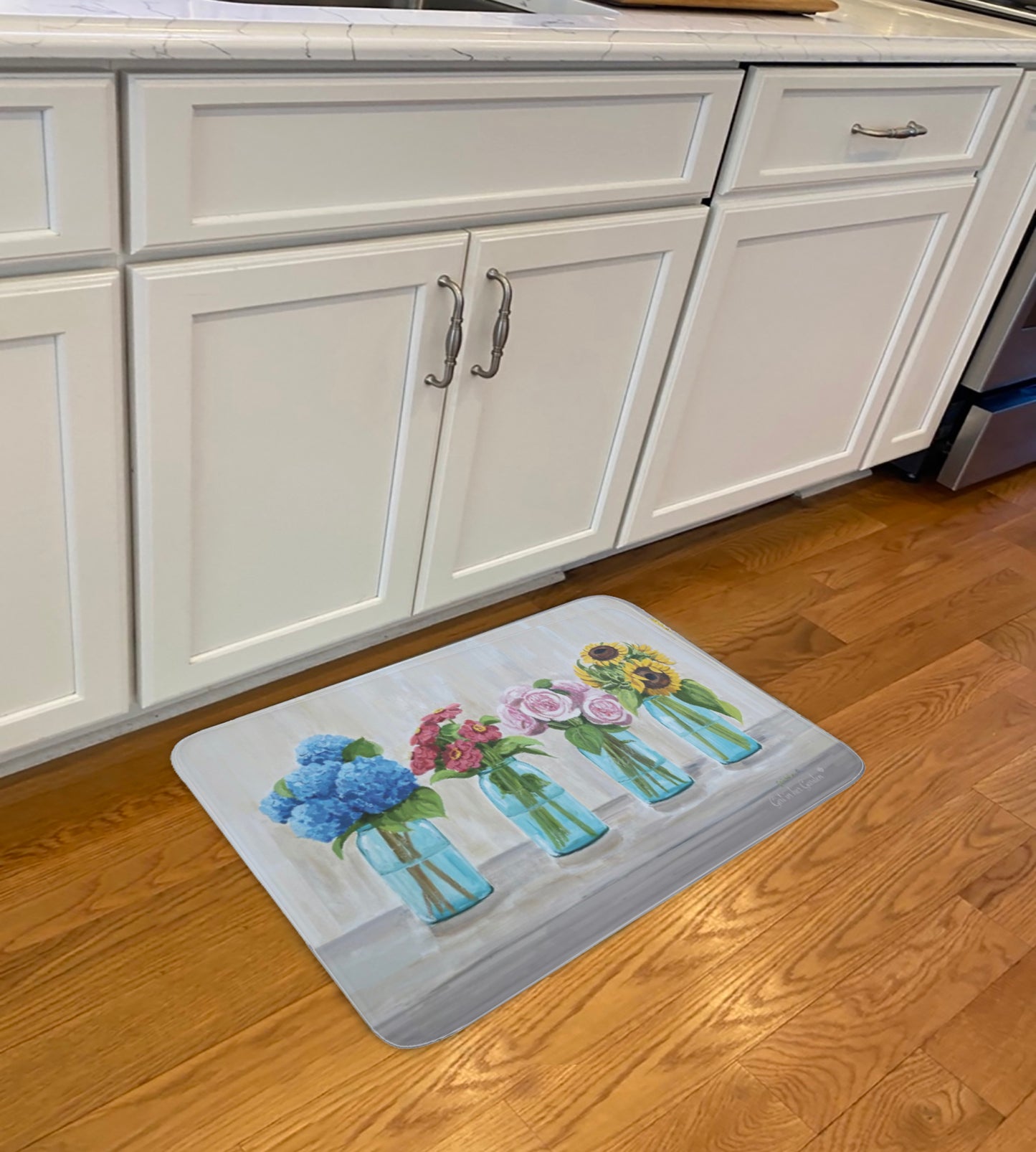 Kitchen, Bath  Cushion Mat, Floral Mason Jars