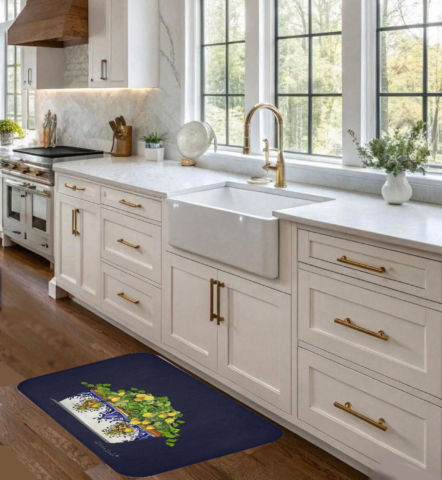 Navy Lemon Planter Kitchen & Bath Cushion Mat