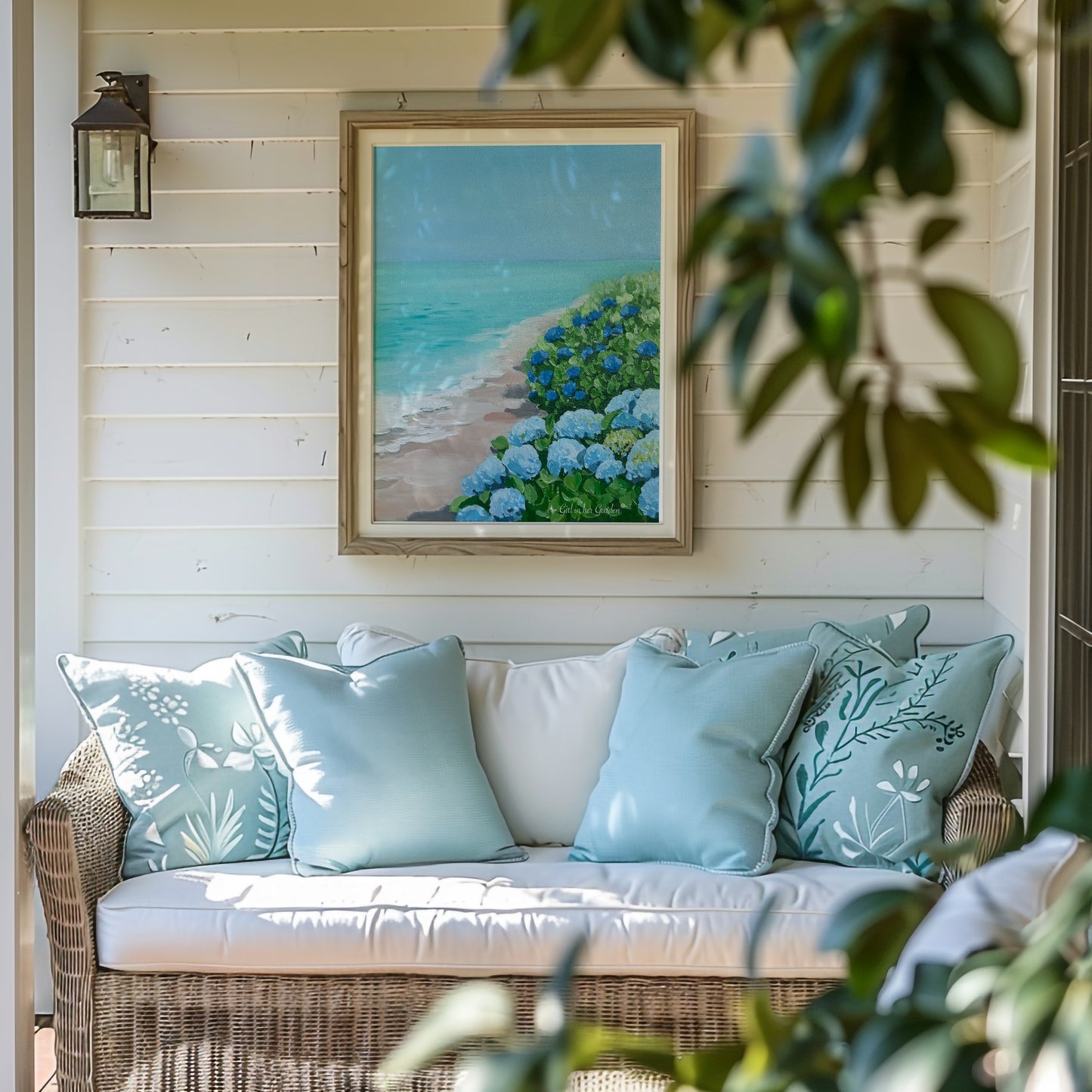 Hydrangeas by The Sea, Framed Canvas