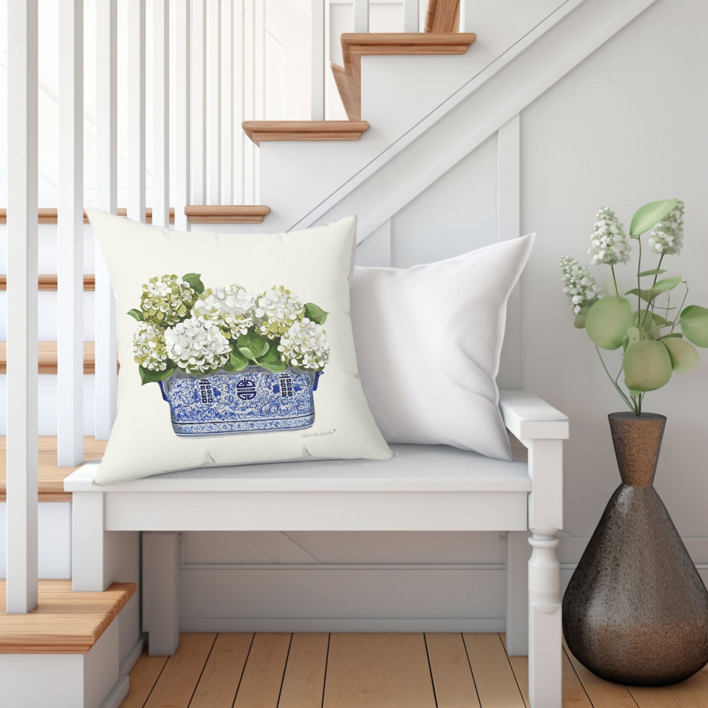 White Hydrangea Pillow, Pillow Cover