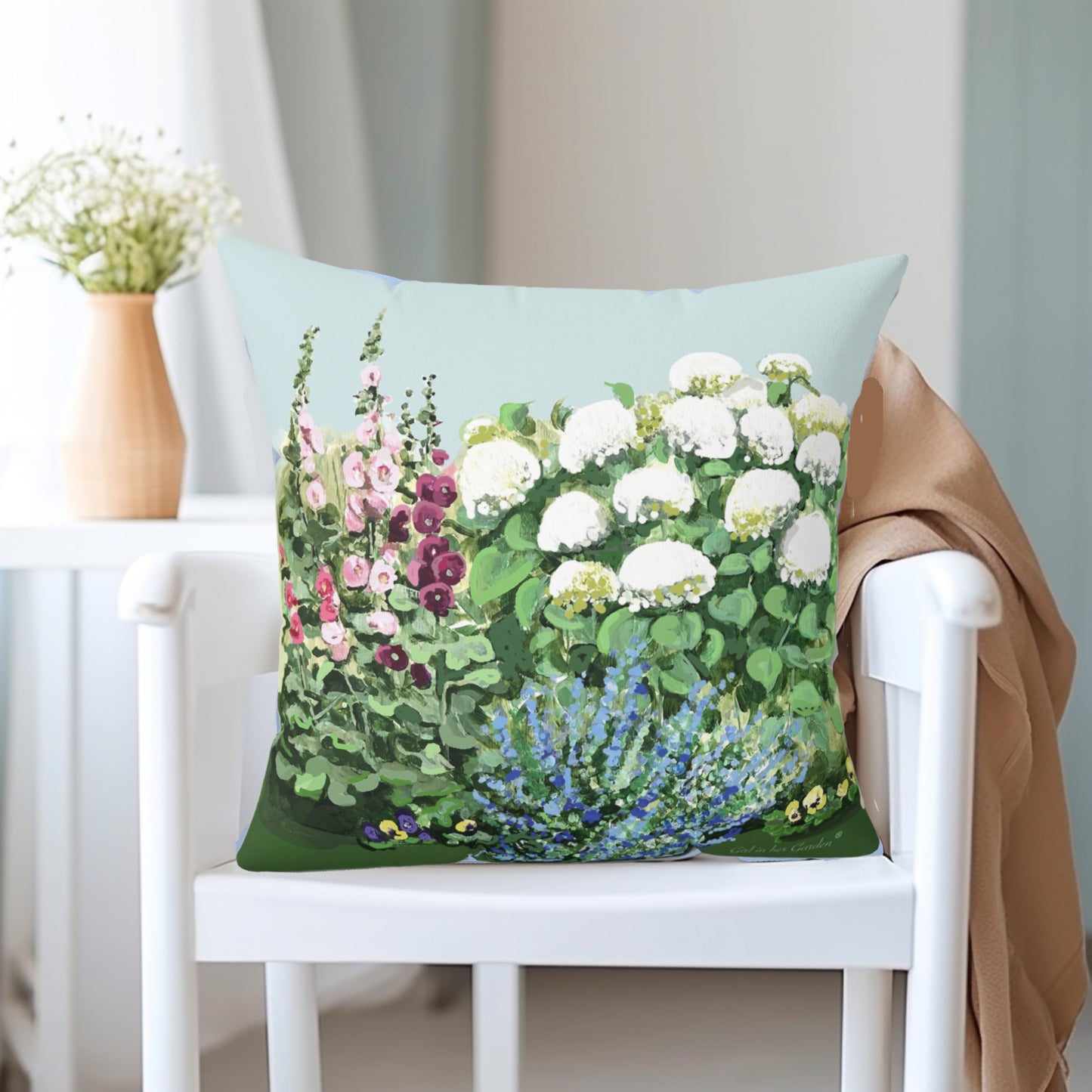 White Hydrangea Garden Pillow, Pillow Cover